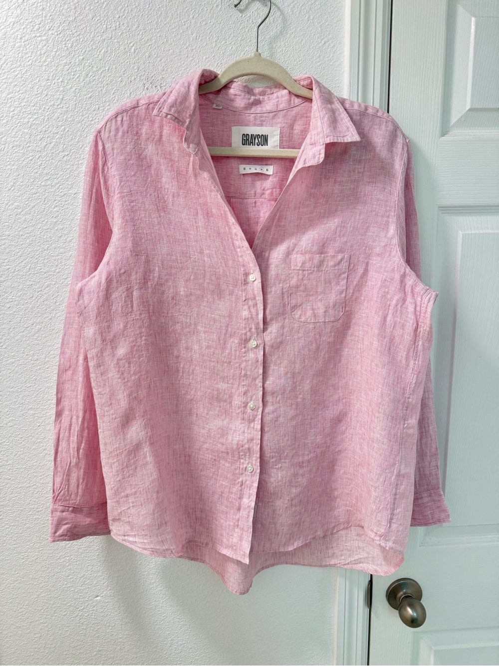 Grayson The Hero shirt 100% Linen Button Down Shirt women’s size 4 large pink